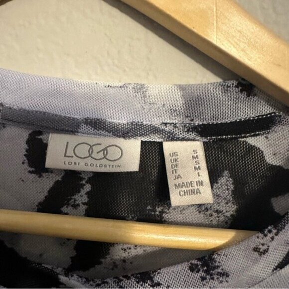 LOGO Layers by Lori Goldstein Watercolor Printed Mesh Cardigan Size Small Black - Picture 7 of 12